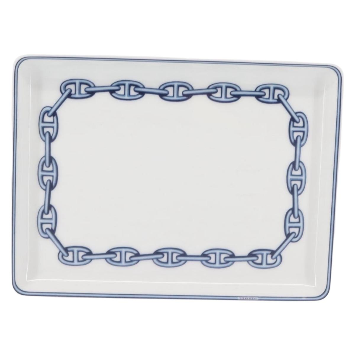 HERMES Chaine d'Ancre Square Plate Pottery White Auth am9088