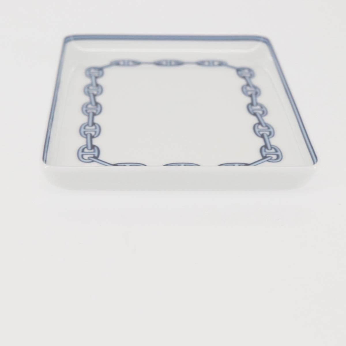HERMES Chaine d'Ancre Square Plate Pottery White Auth am9088