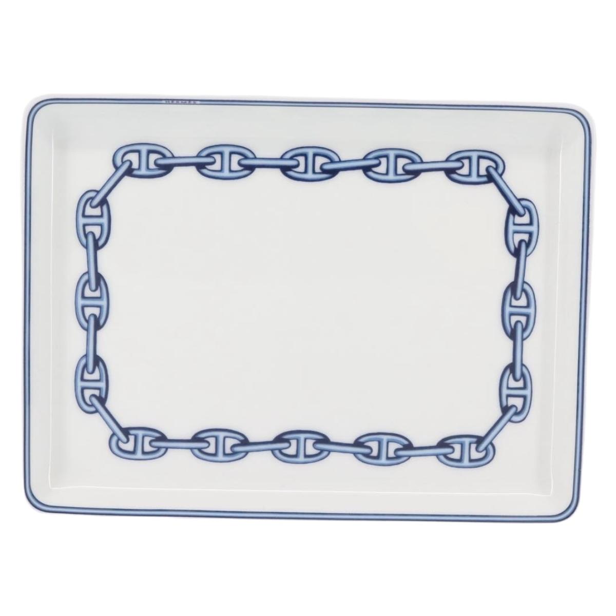 HERMES Chaine d'Ancre Square Plate Pottery White Auth am9089