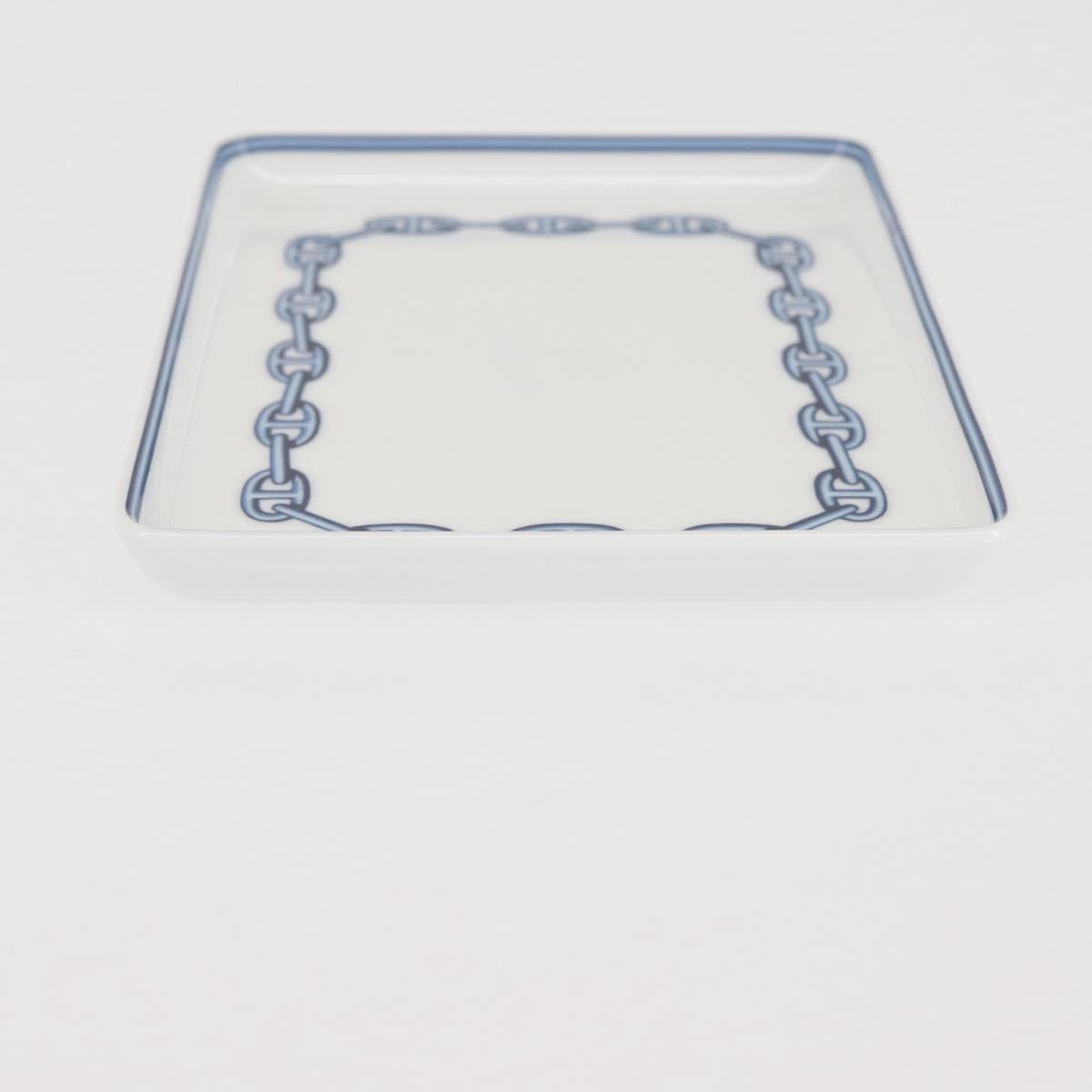 HERMES Chaine d'Ancre Square Plate Pottery White Auth am9089