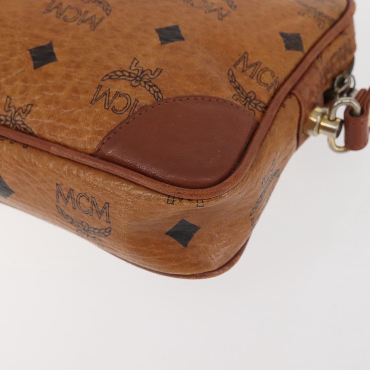 MCM Logogram Vicetos Clutch Bag PVC Leather Brown Gold Auth am9101