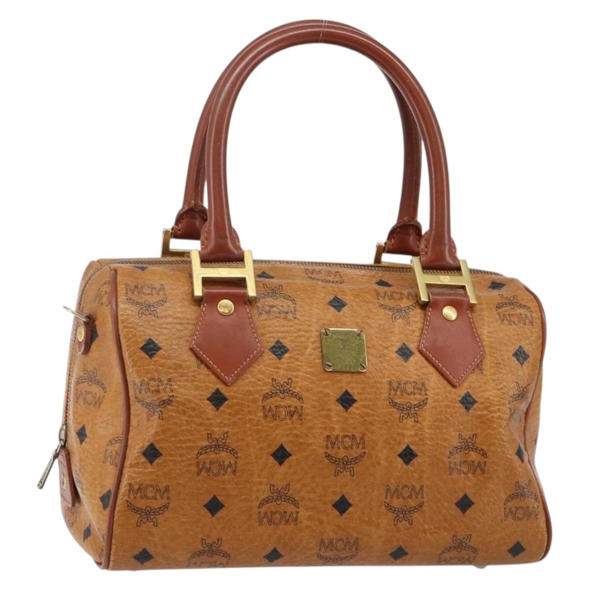 MCM Logogram Vicetos Hand Bag PVC Leather Brown Gold Auth am9103