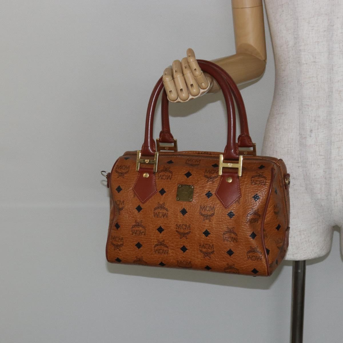 MCM Logogram Vicetos Hand Bag PVC Leather Brown Gold Auth am9103