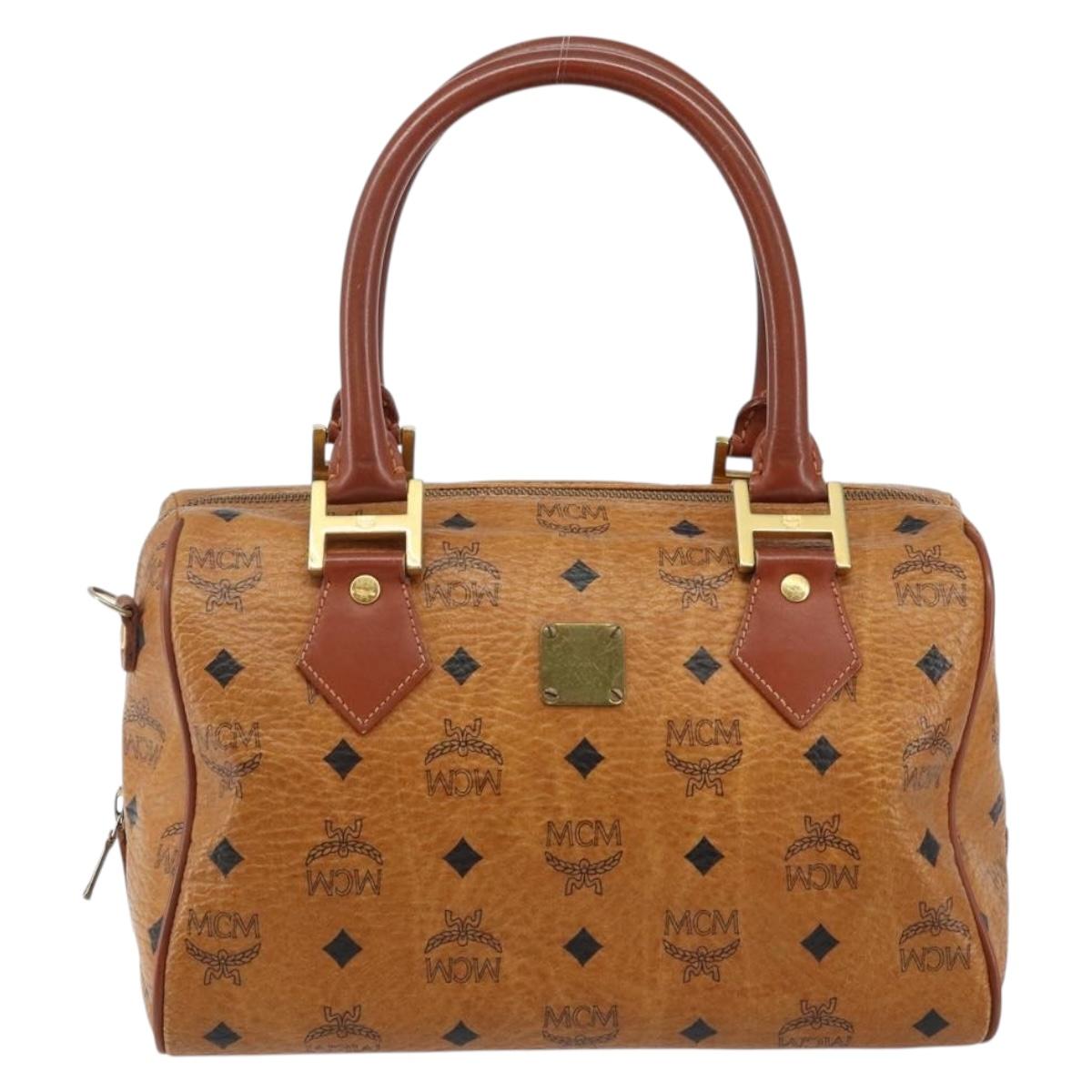 MCM Logogram Vicetos Hand Bag PVC Leather Brown Gold Auth am9103