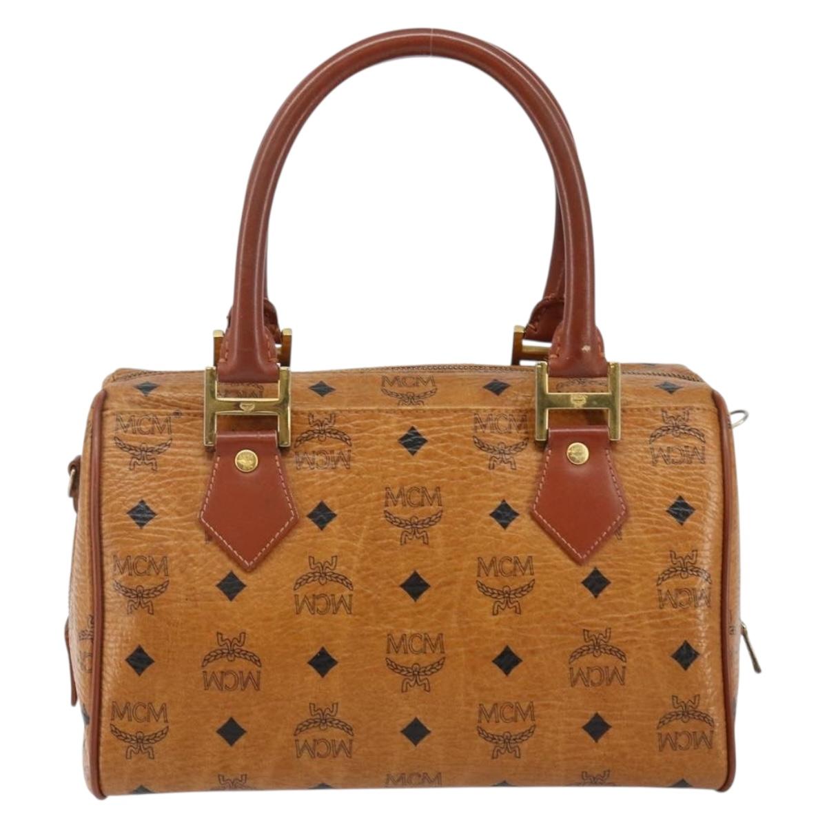 MCM Logogram Vicetos Hand Bag PVC Leather Brown Gold Auth am9103