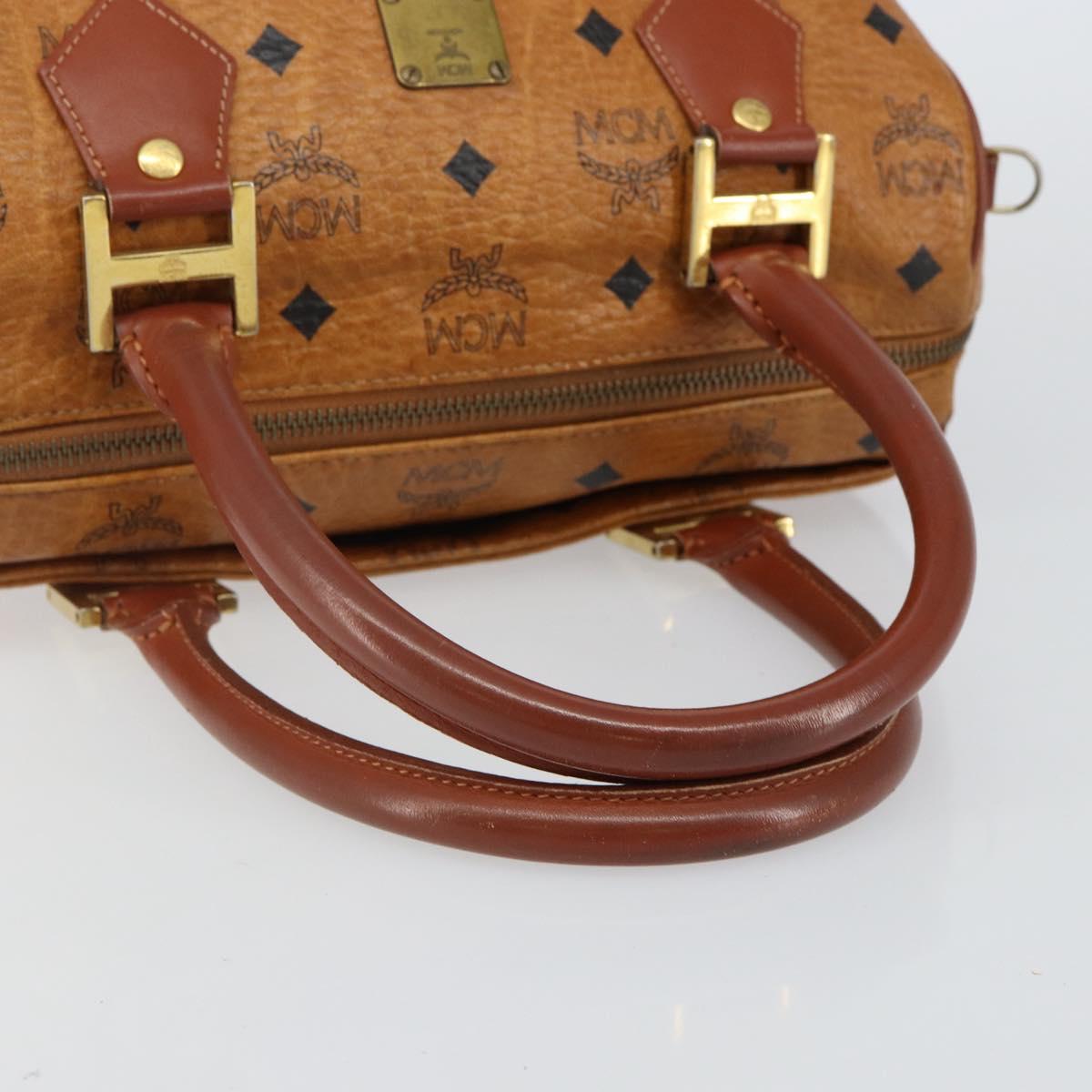 MCM Logogram Vicetos Hand Bag PVC Leather Brown Gold Auth am9103