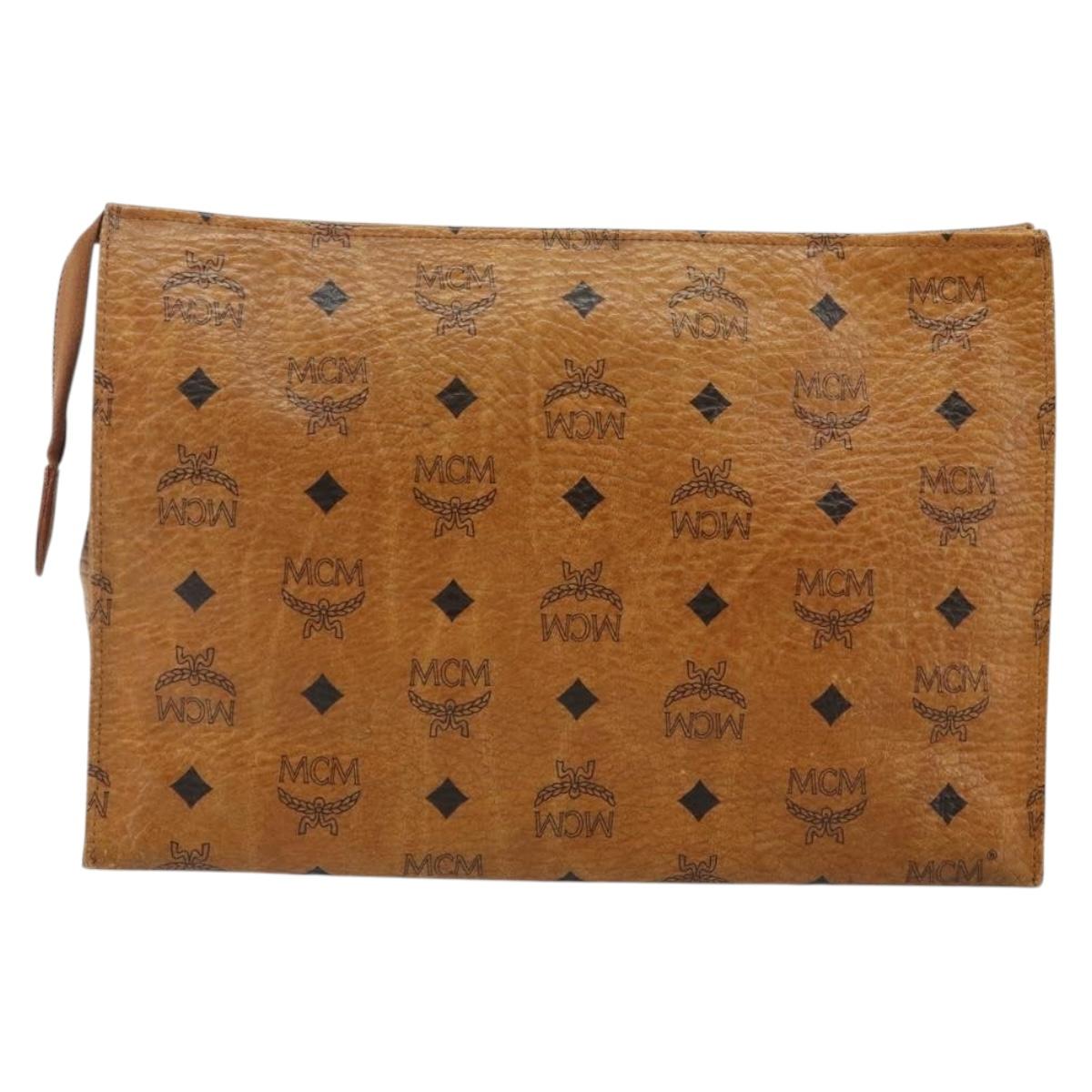 MCM Logogram Vicetos Clutch Bag PVC Leather Brown Gold Auth am9104