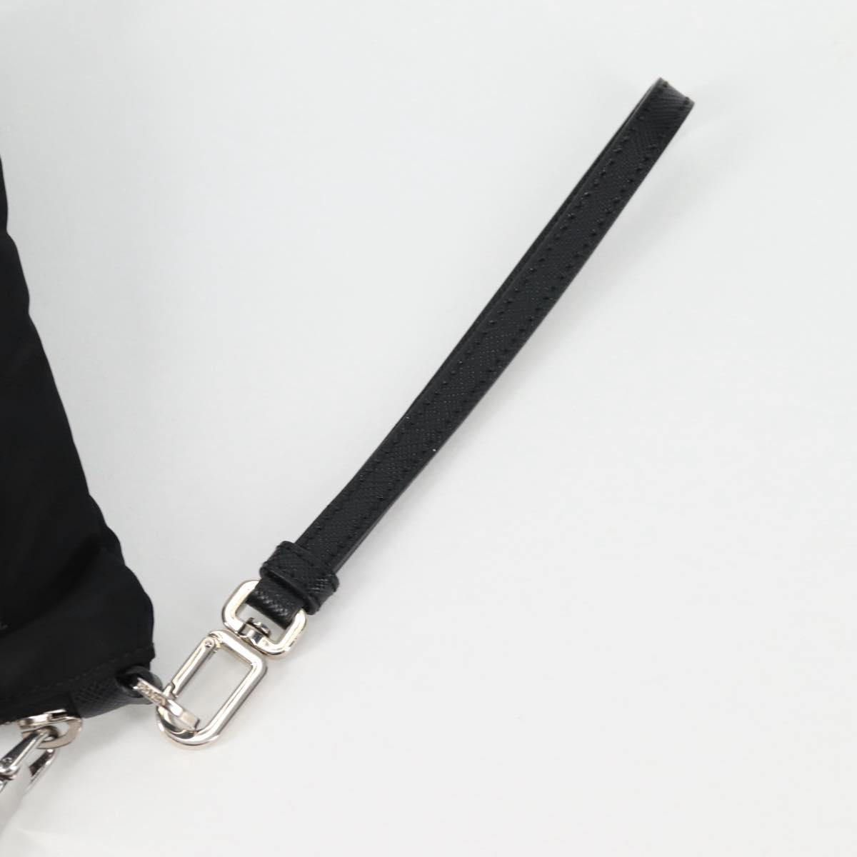PRADA Clutch Bag Saffiano Nylon Black Silver Auth am9108V