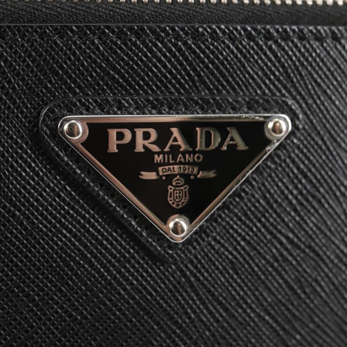 PRADA Clutch Bag Saffiano Nylon Black Silver Auth am9108V