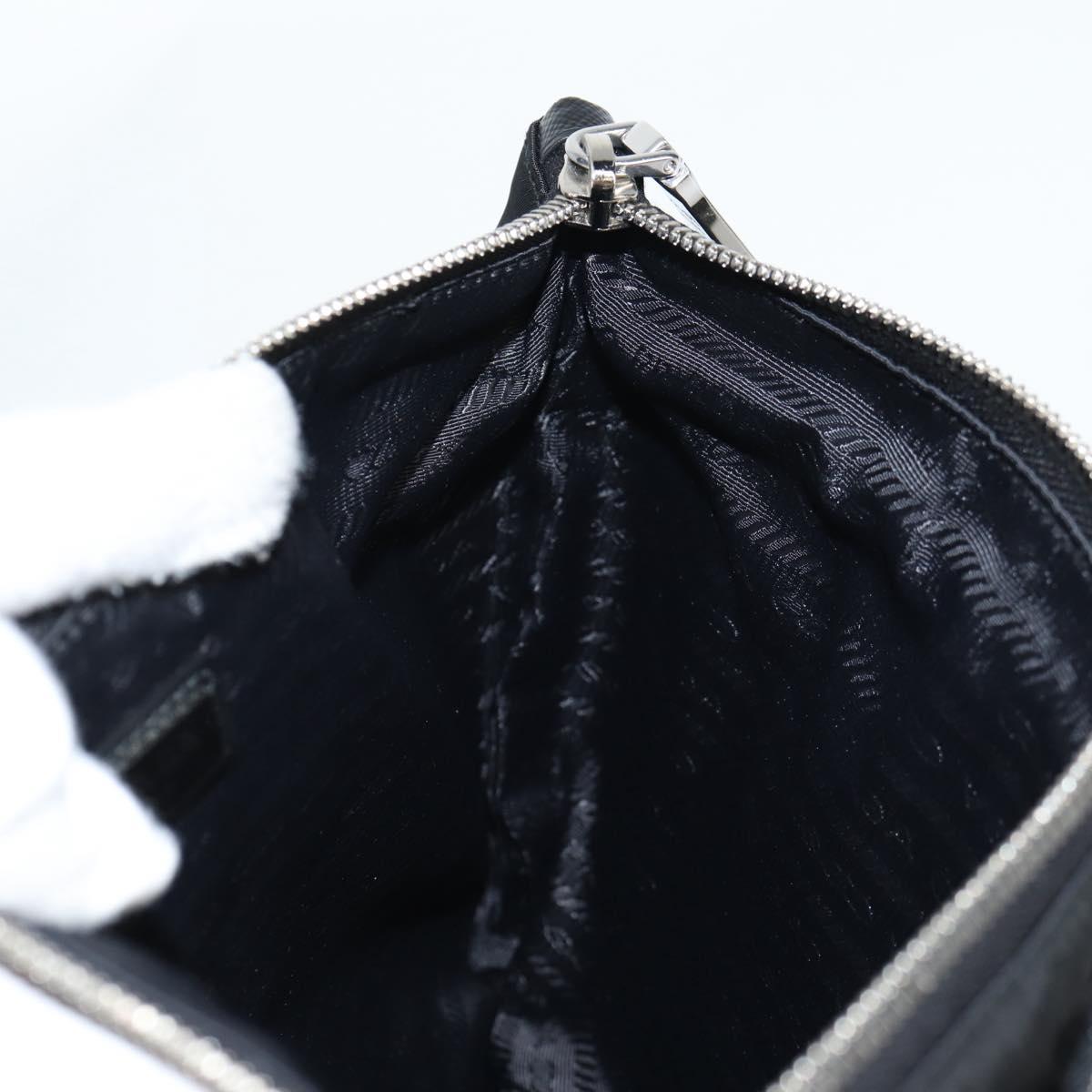 PRADA Clutch Bag Saffiano Nylon Black Silver Auth am9108V
