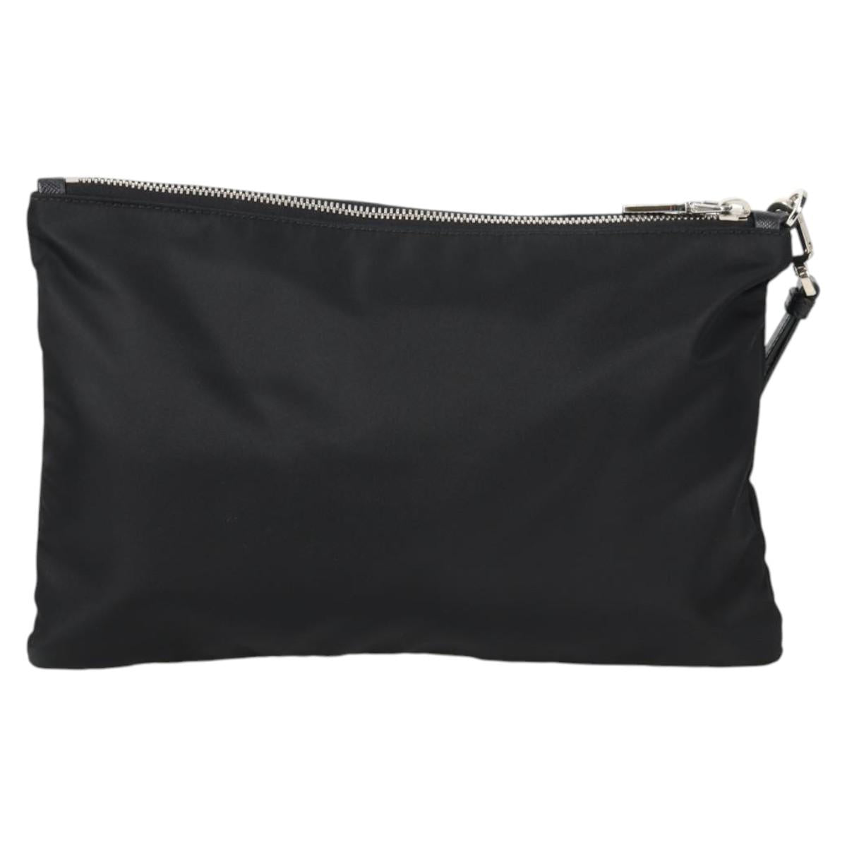 PRADA Clutch Bag Saffiano Nylon Black Silver Auth am9108V