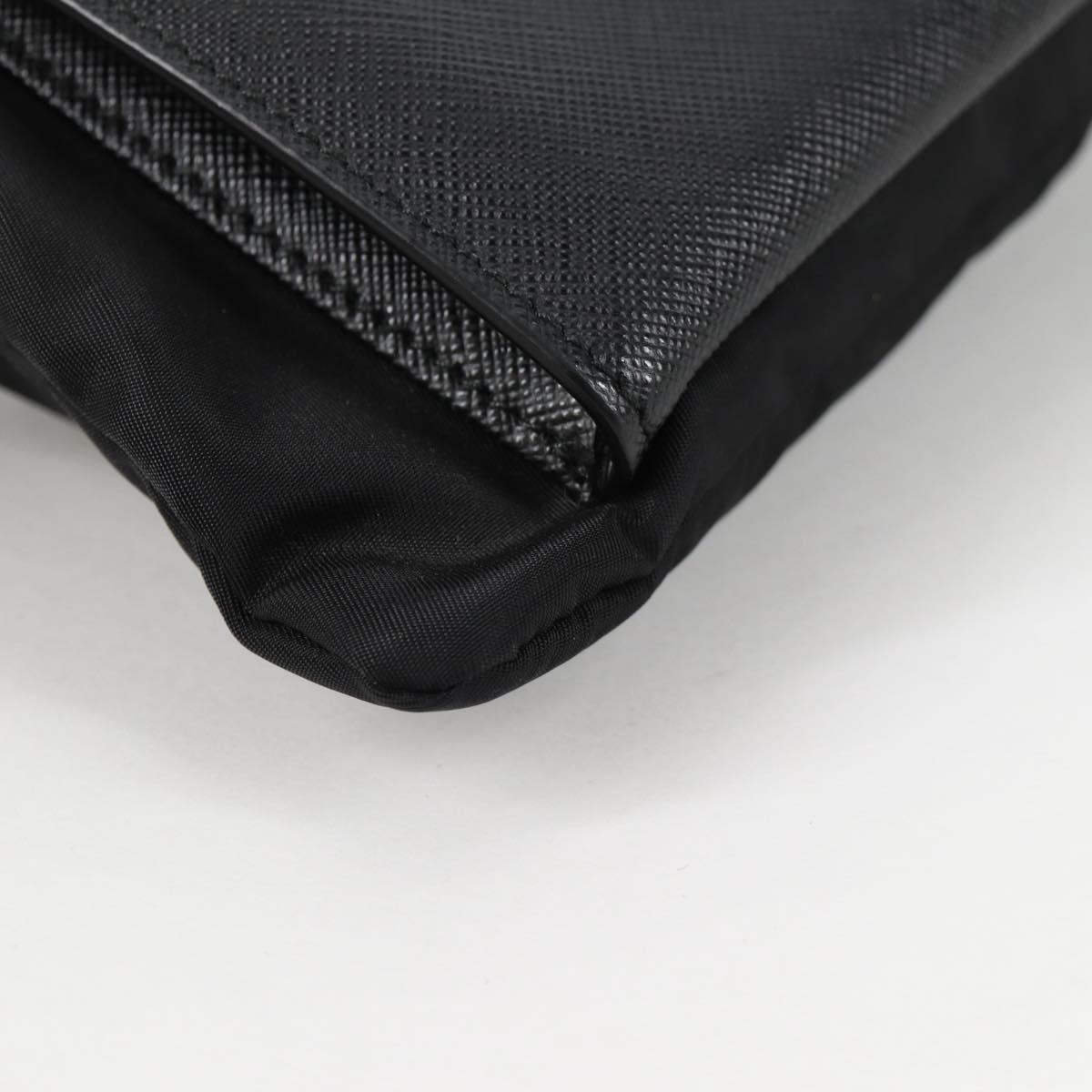 PRADA Clutch Bag Saffiano Nylon Black Silver Auth am9108V