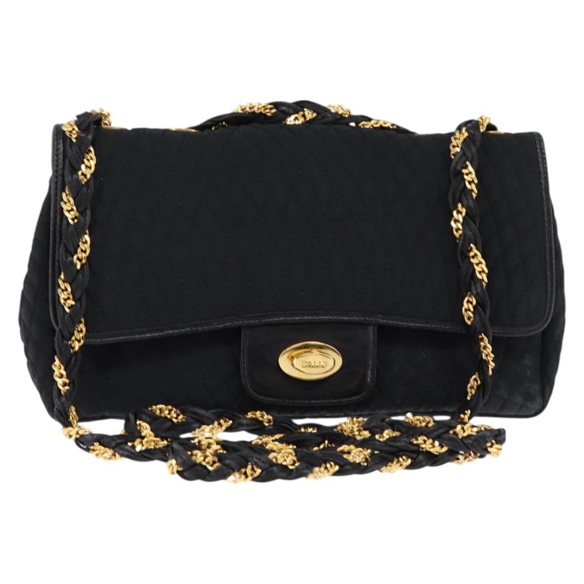 BALLY Chain Shoulder Bag Nylon Black Gold Auth am9111