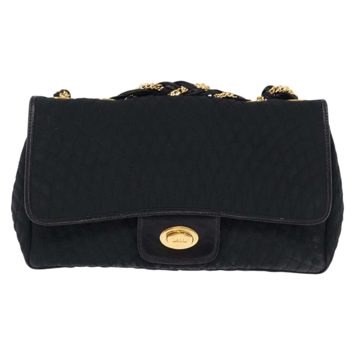 BALLY Chain Shoulder Bag Nylon Black Gold Auth am9111