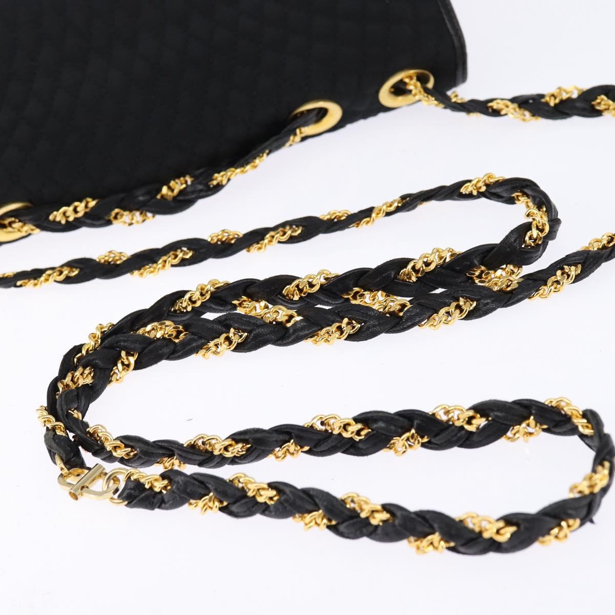 BALLY Chain Shoulder Bag Nylon Black Gold Auth am9111