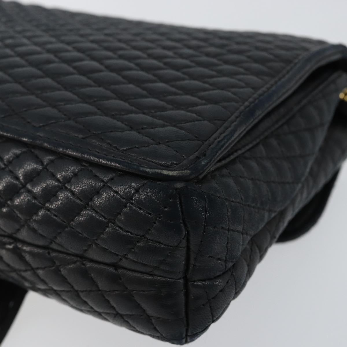 BALLY Chain Shoulder Bag Leather Black Gold Auth am9112