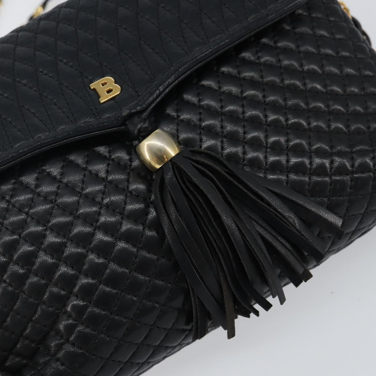 BALLY Chain Shoulder Bag Leather Black Gold Auth am9112