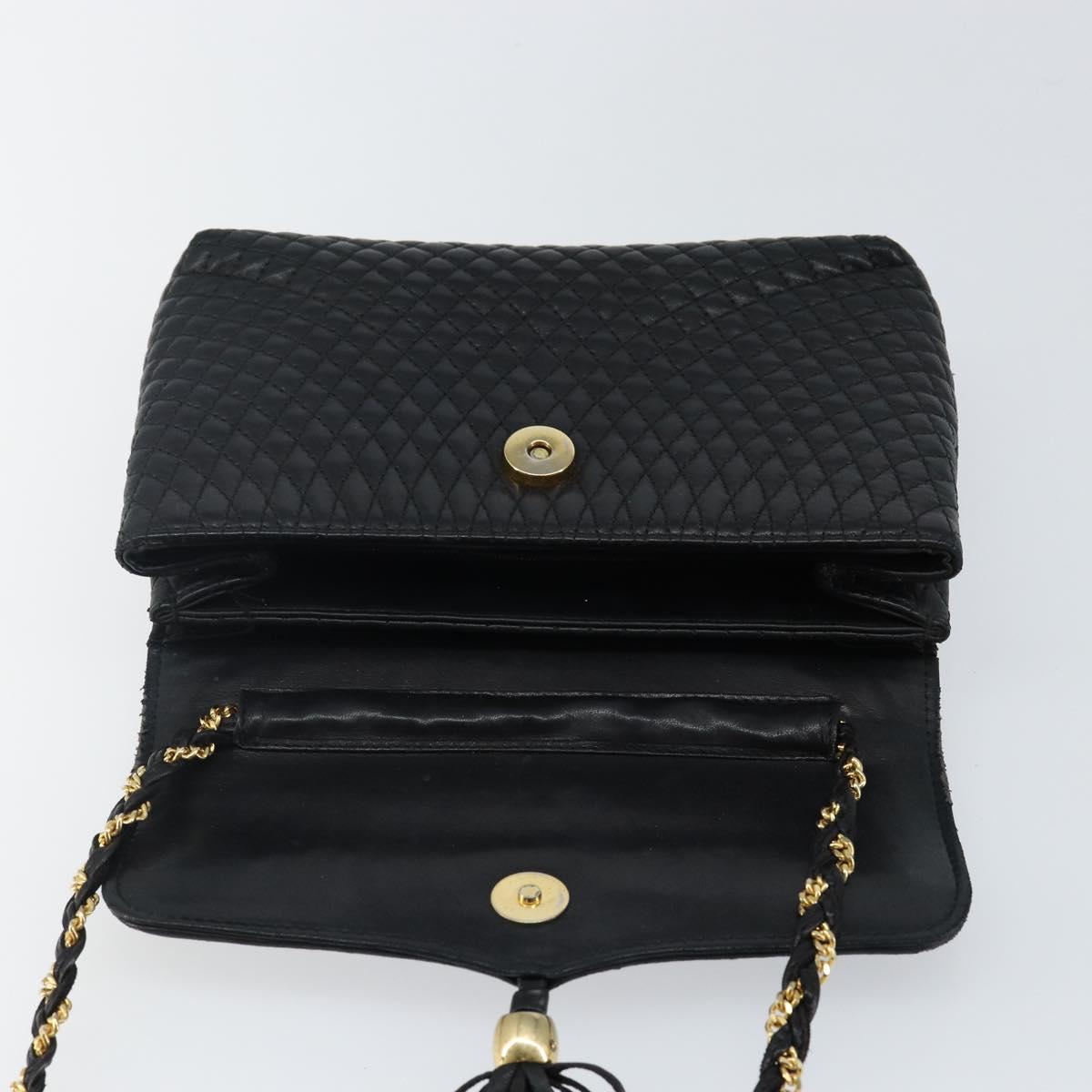 BALLY Chain Shoulder Bag Leather Black Gold Auth am9112