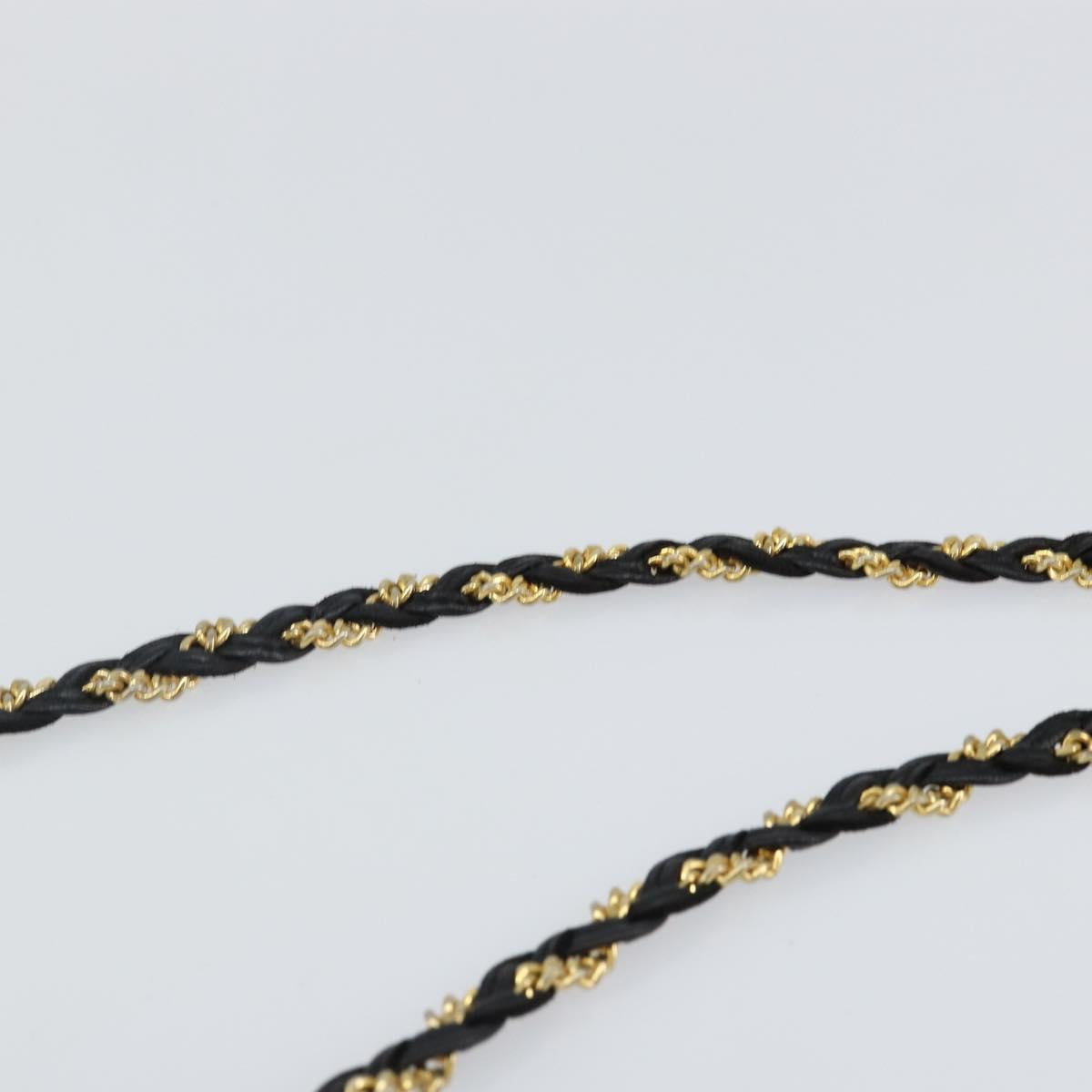 BALLY Chain Shoulder Bag Leather Black Gold Auth am9112