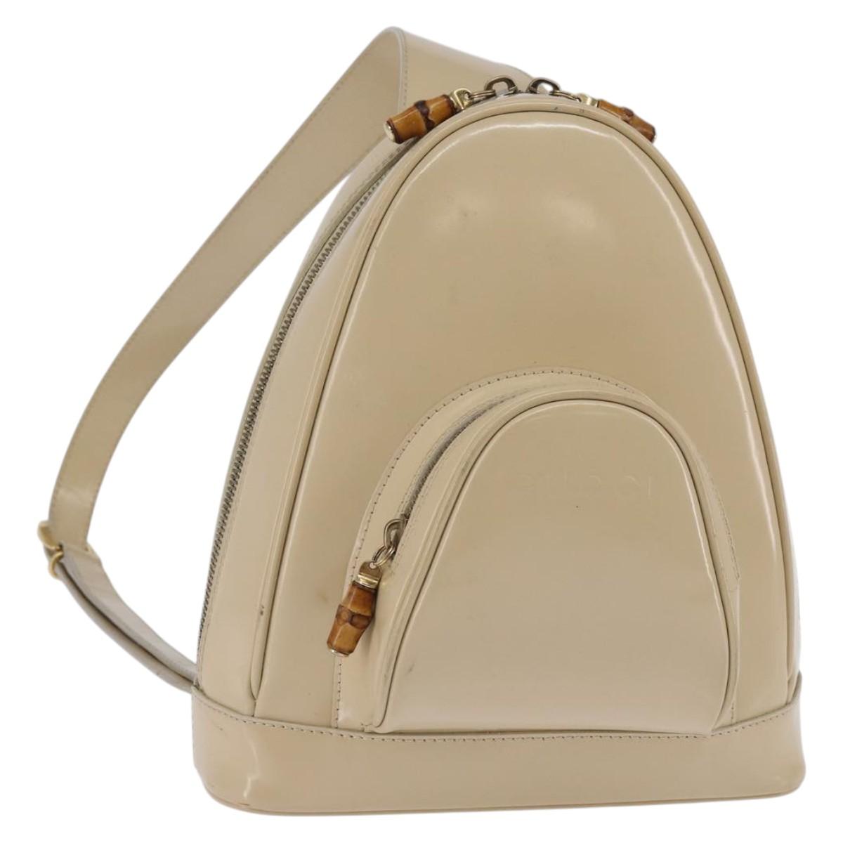 GUCCI Bamboo Body Bag Patent leather Beige Gold 007 2113 0127 Auth am9114