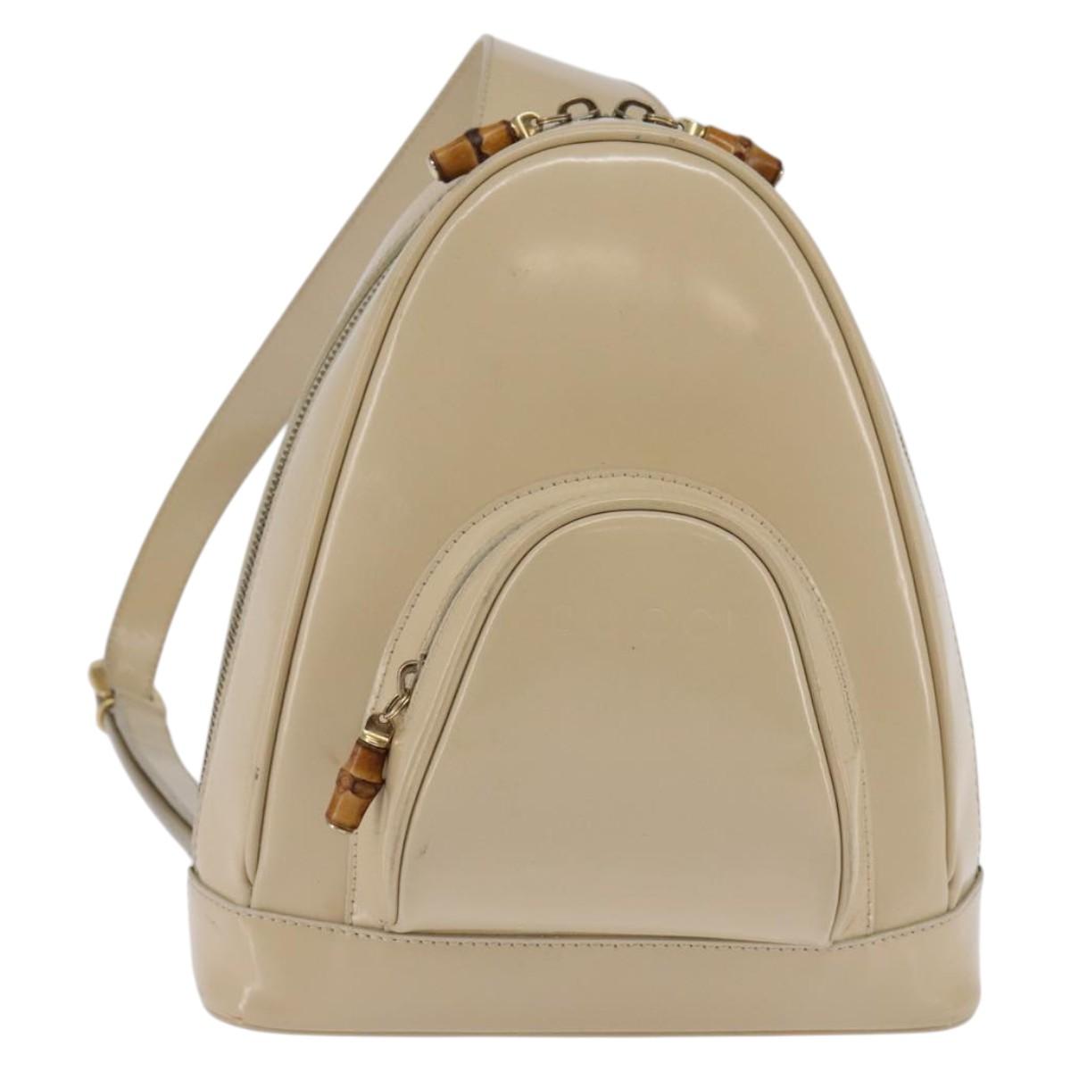 GUCCI Bamboo Body Bag Patent leather Beige Gold 007 2113 0127 Auth am9114