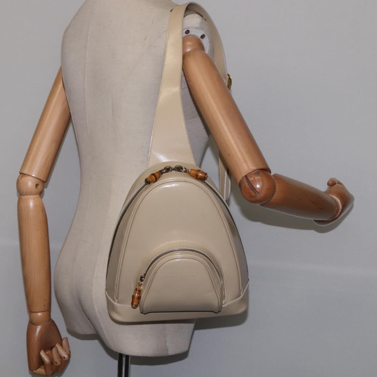 GUCCI Bamboo Body Bag Patent leather Beige Gold 007 2113 0127 Auth am9114