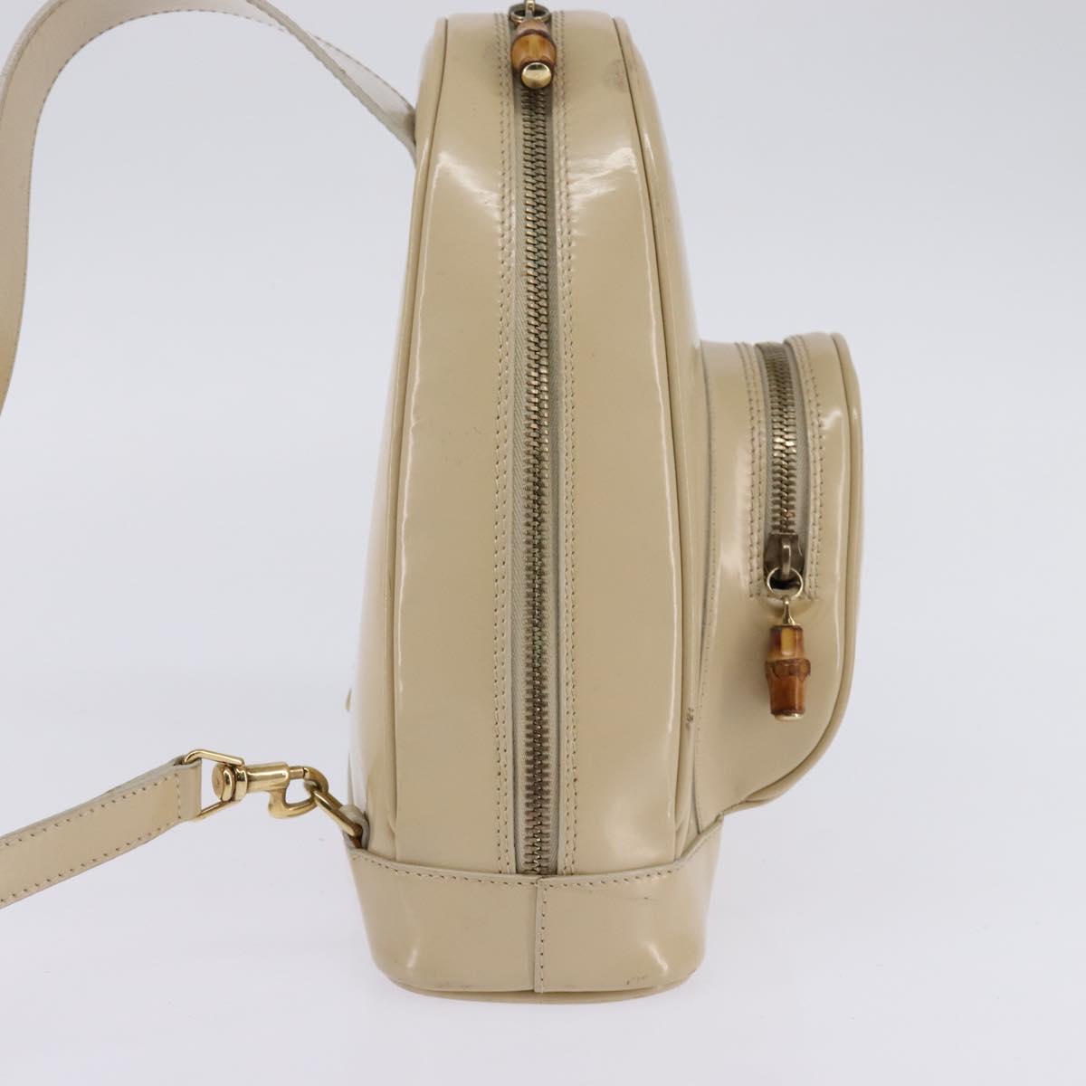 GUCCI Bamboo Body Bag Patent leather Beige Gold 007 2113 0127 Auth am9114