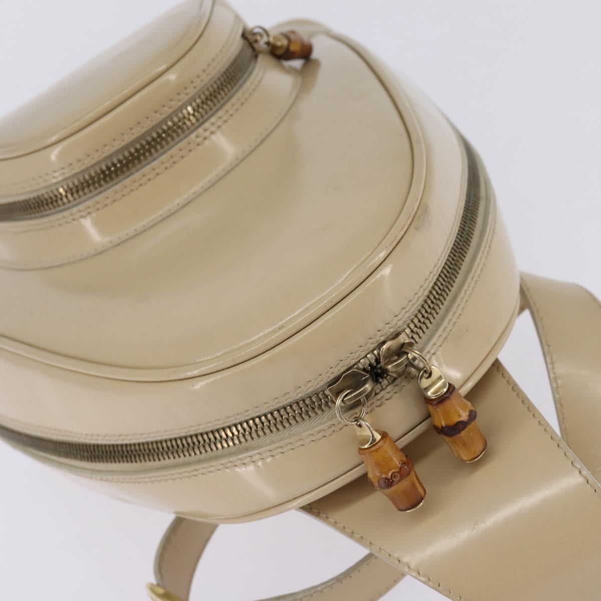 GUCCI Bamboo Body Bag Patent leather Beige Gold 007 2113 0127 Auth am9114