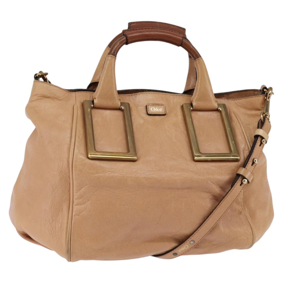 Chloe Etel Hand Bag Leather 2way Beige Gold Auth am9116