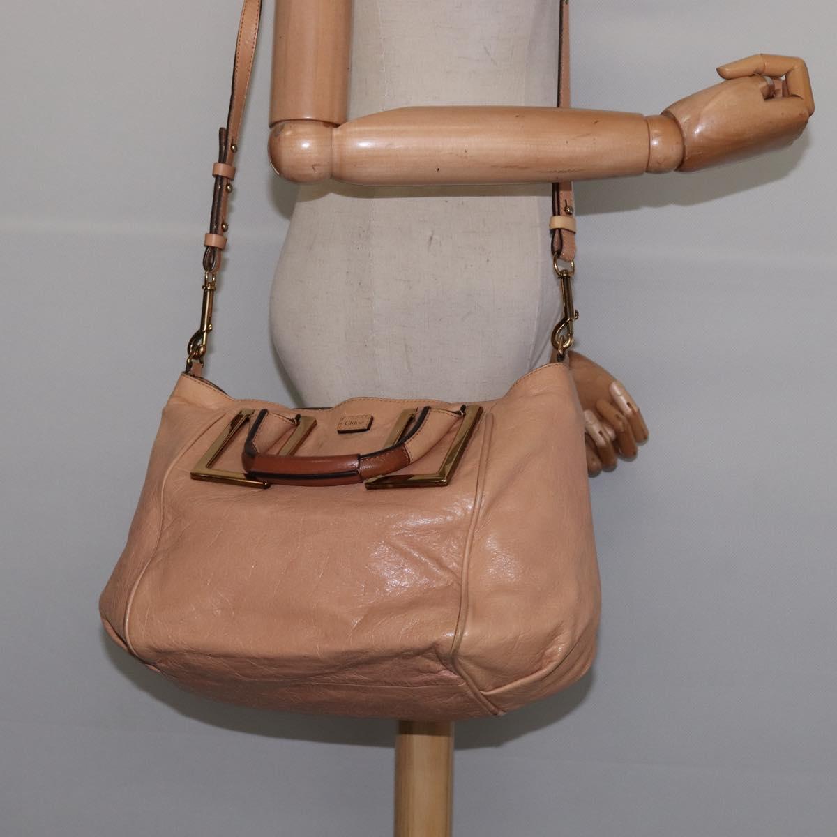 Chloe Etel Hand Bag Leather 2way Beige Gold Auth am9116
