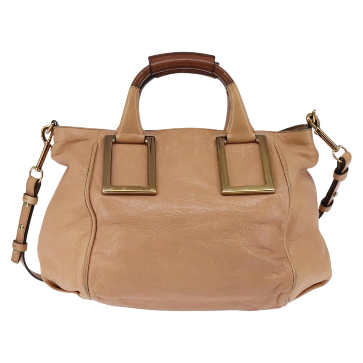 Chloe Etel Hand Bag Leather 2way Beige Gold Auth am9116