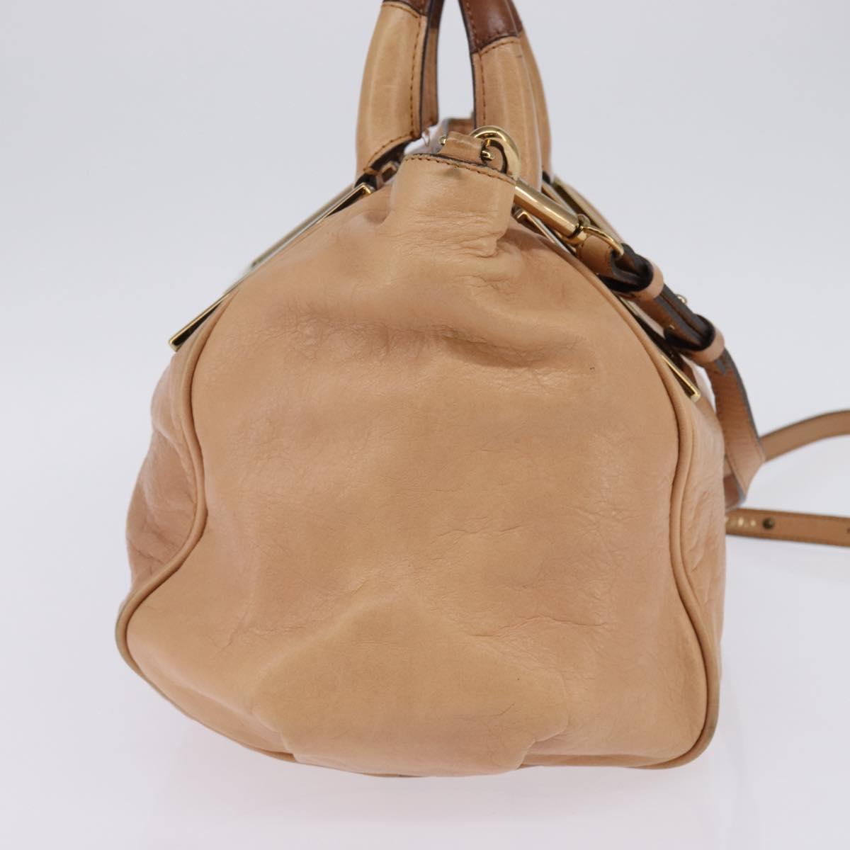 Chloe Etel Hand Bag Leather 2way Beige Gold Auth am9116