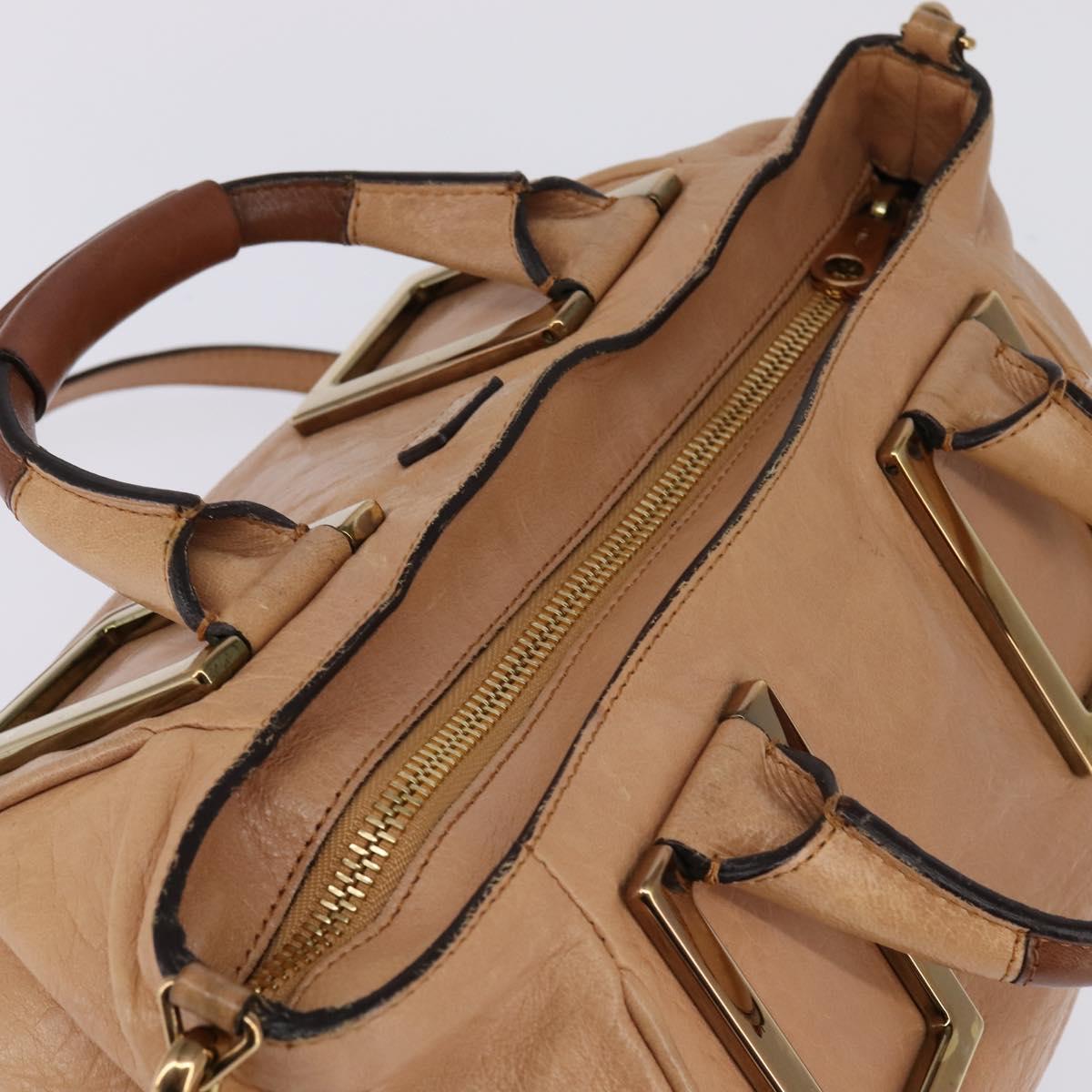 Chloe Etel Hand Bag Leather 2way Beige Gold Auth am9116