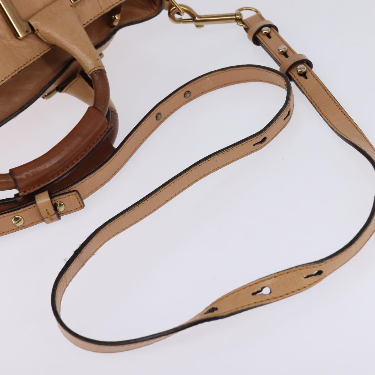 Chloe Etel Hand Bag Leather 2way Beige Gold Auth am9116