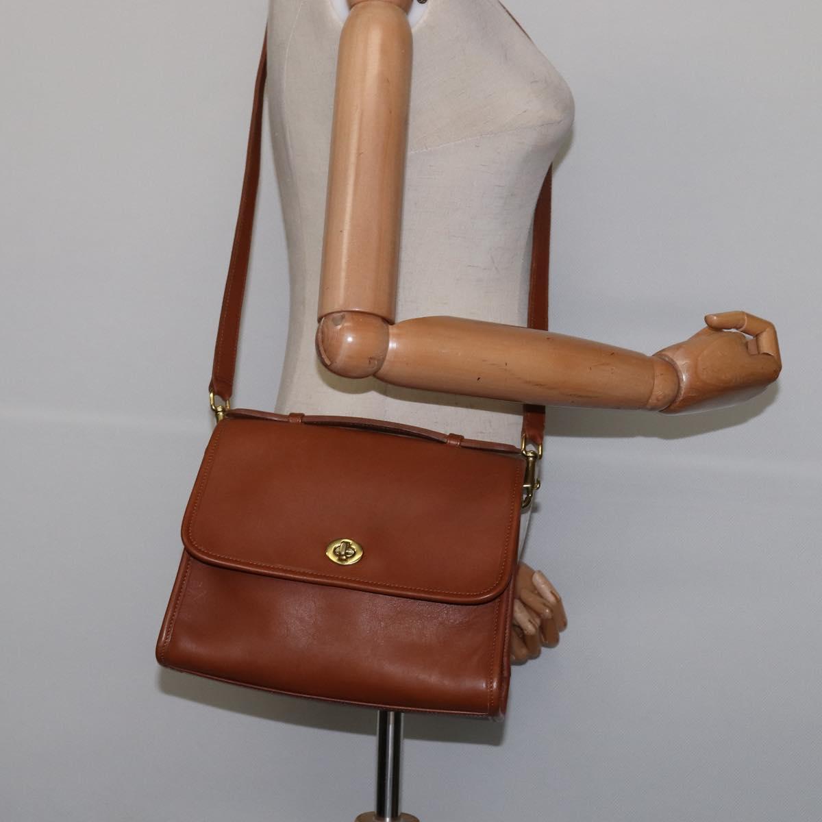 Coach Hand Bag Leather 2way Brown Gold Auth am9144