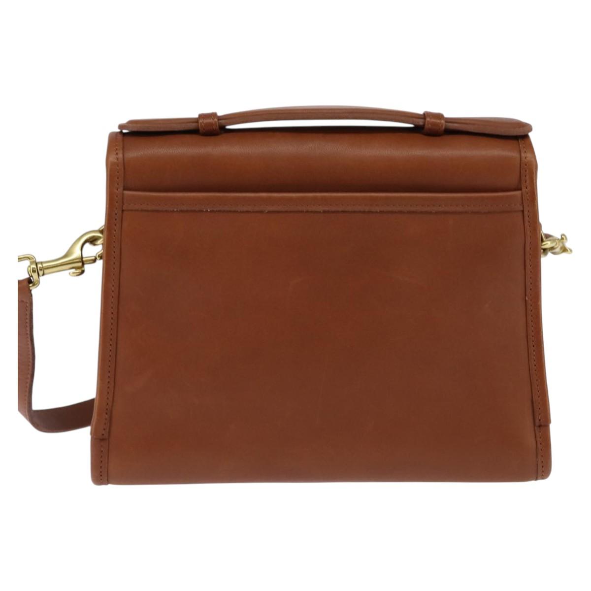 Coach Hand Bag Leather 2way Brown Gold Auth am9144