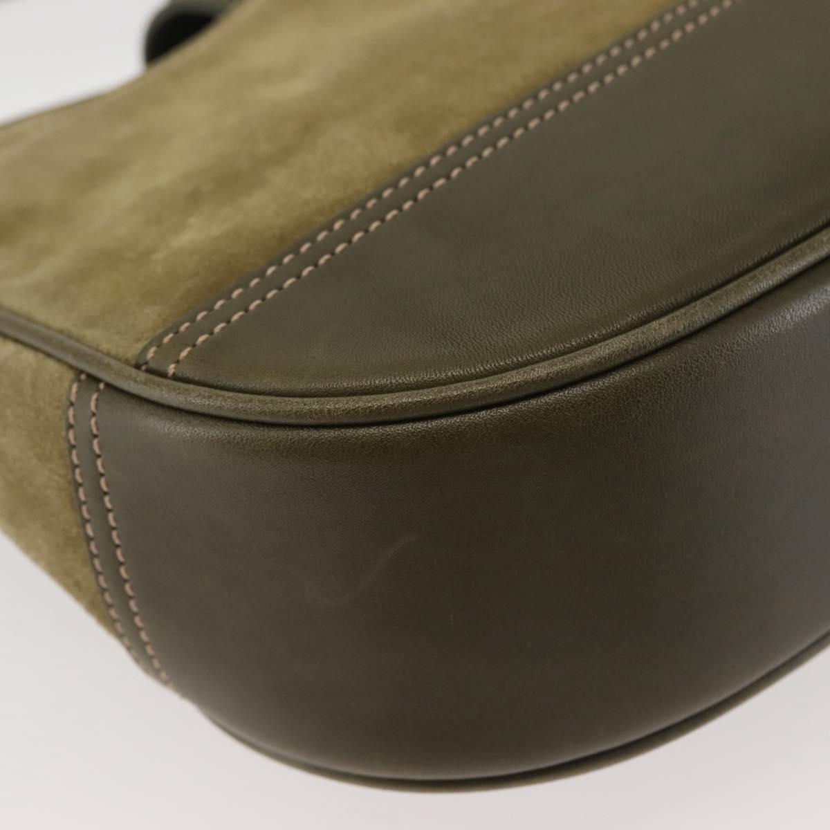 Coach Shoulder Bag Suede Leather Khaki Silver Auth am9145