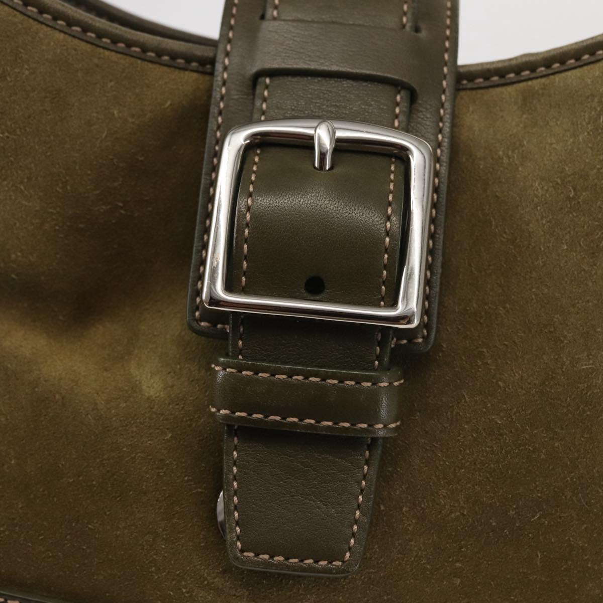 Coach Shoulder Bag Suede Leather Khaki Silver Auth am9145