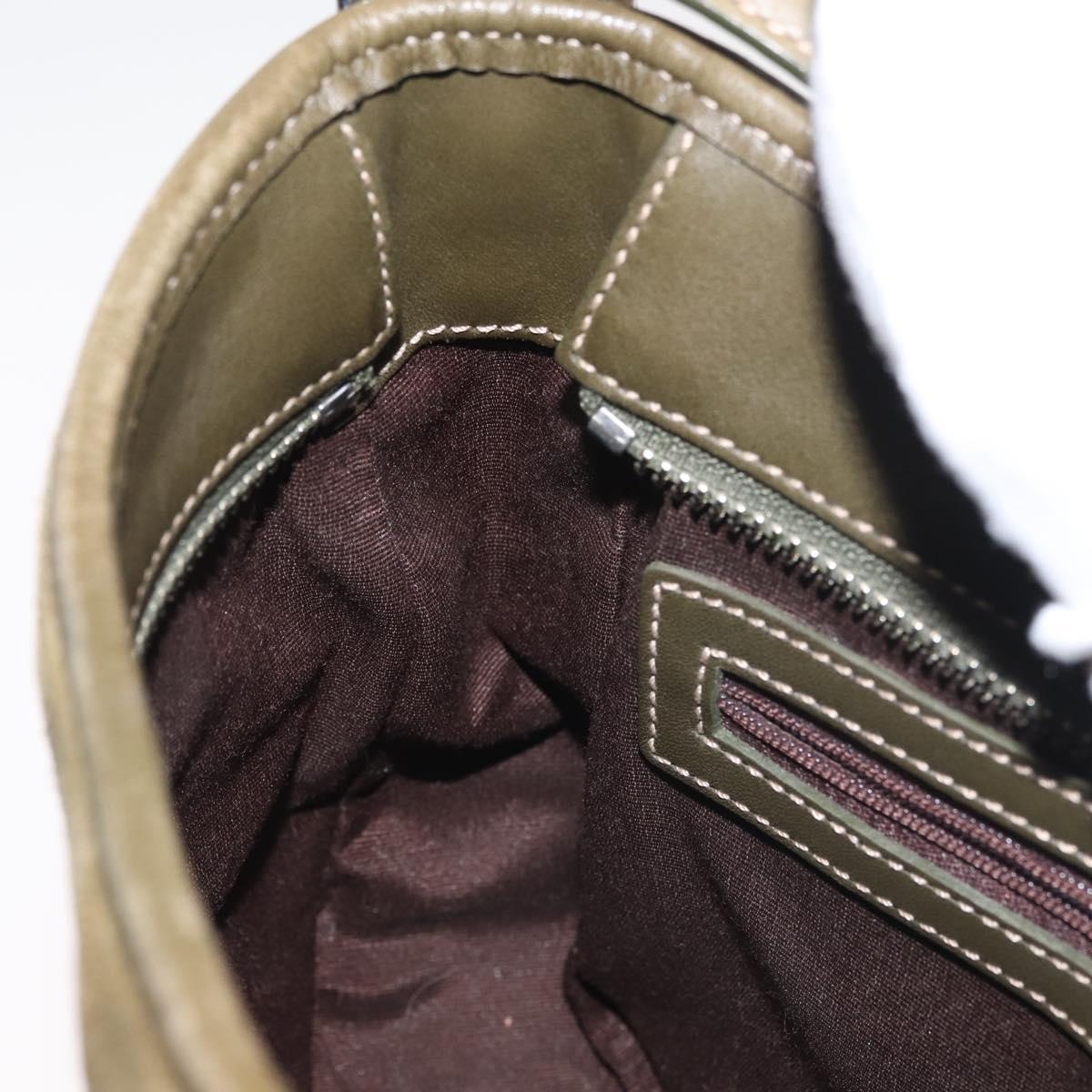 Coach Shoulder Bag Suede Leather Khaki Silver Auth am9145