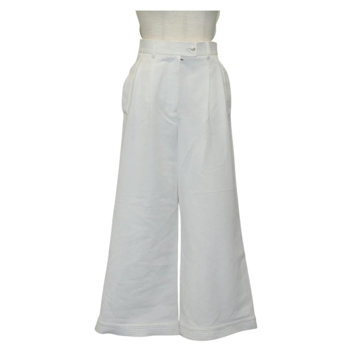 CHANEL Bottoms Pants Nylon White CC Auth am9147M