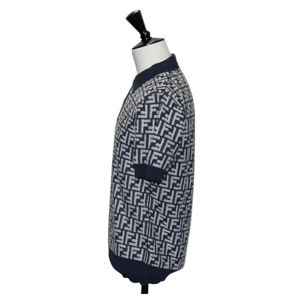 FENDI Polo Shirt Wool Navy Auth am9150M
