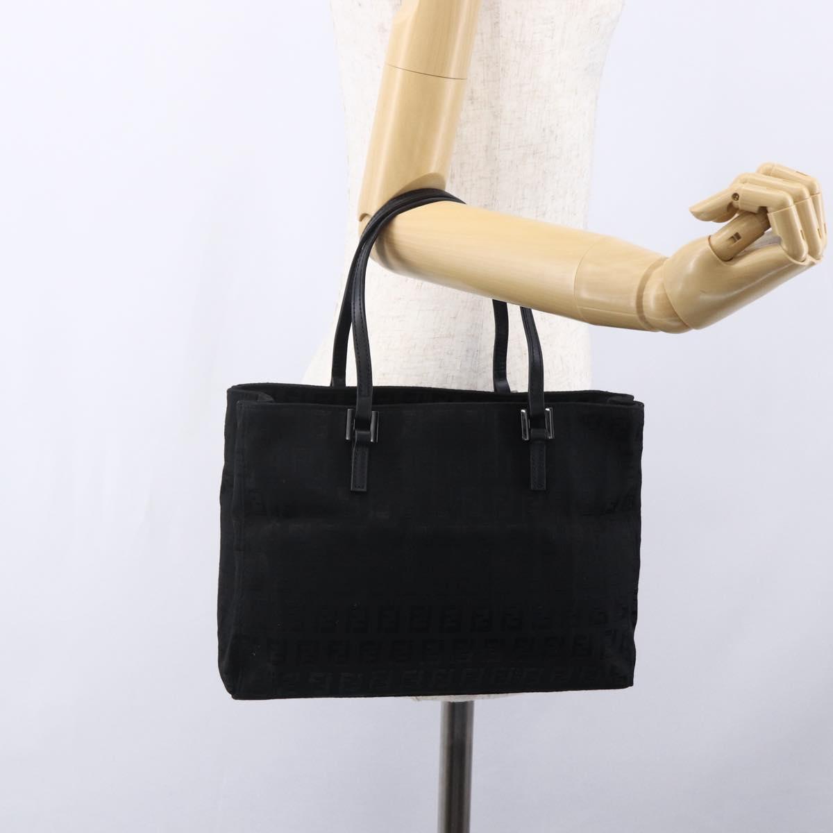 FENDI Zucchino Canvas Hand Bag Black Silver Auth am9157