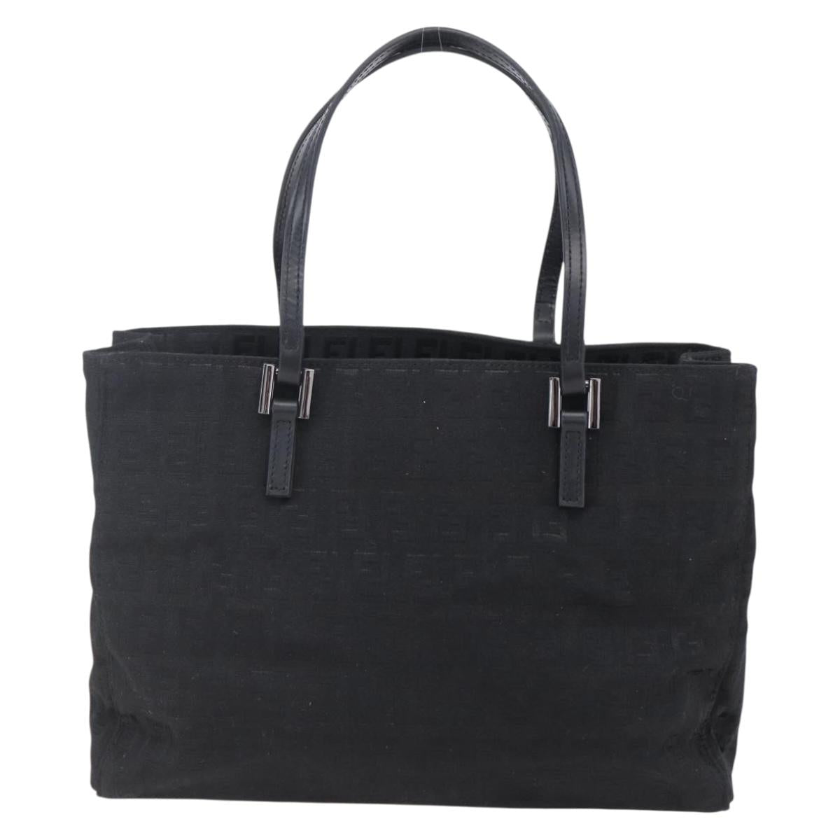 FENDI Zucchino Canvas Hand Bag Black Silver Auth am9157