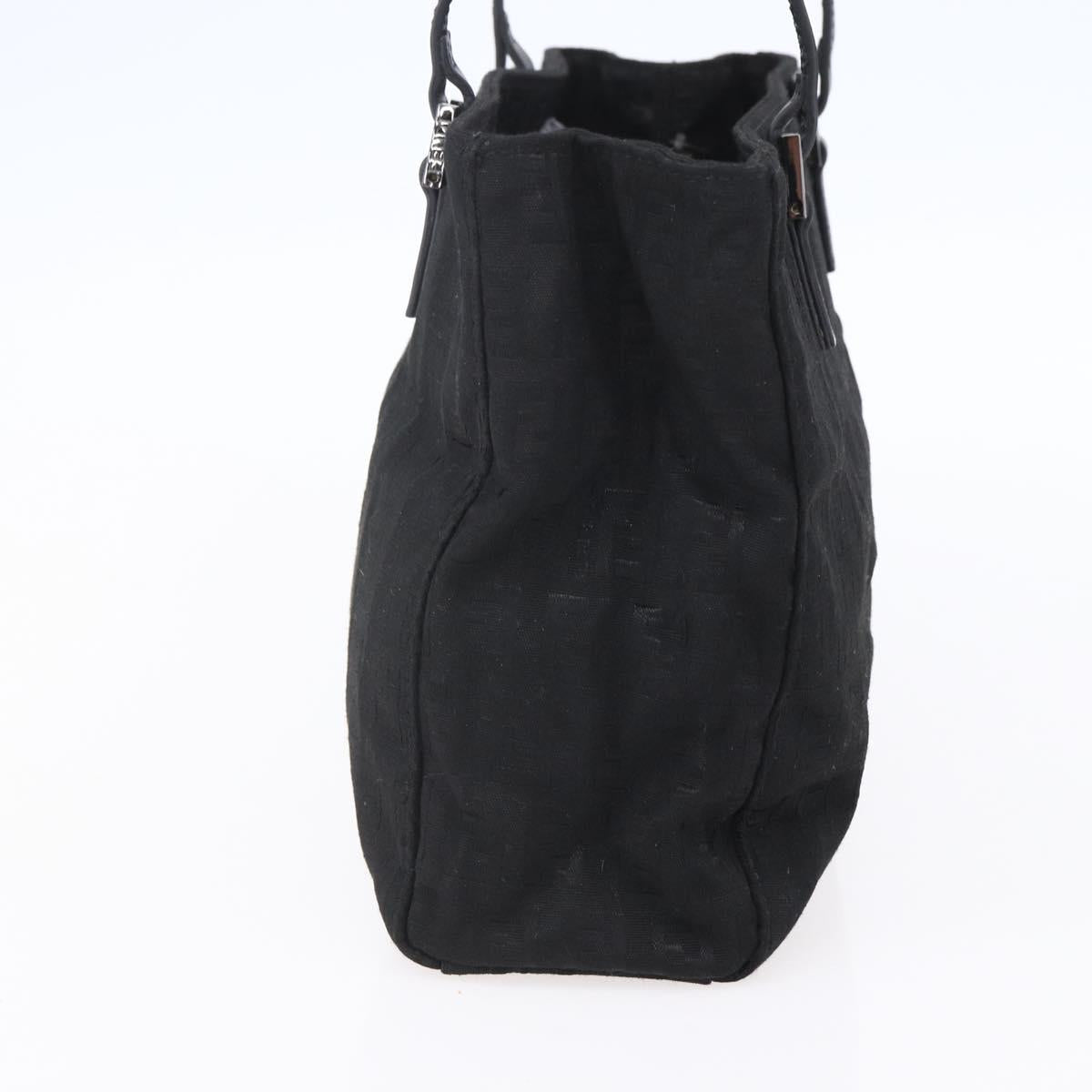 FENDI Zucchino Canvas Hand Bag Black Silver Auth am9157