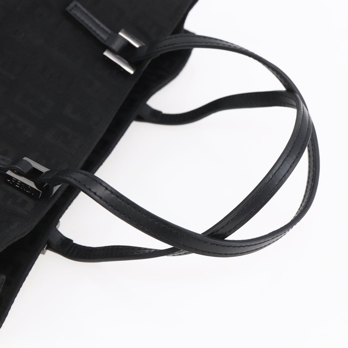 FENDI Zucchino Canvas Hand Bag Black Silver Auth am9157