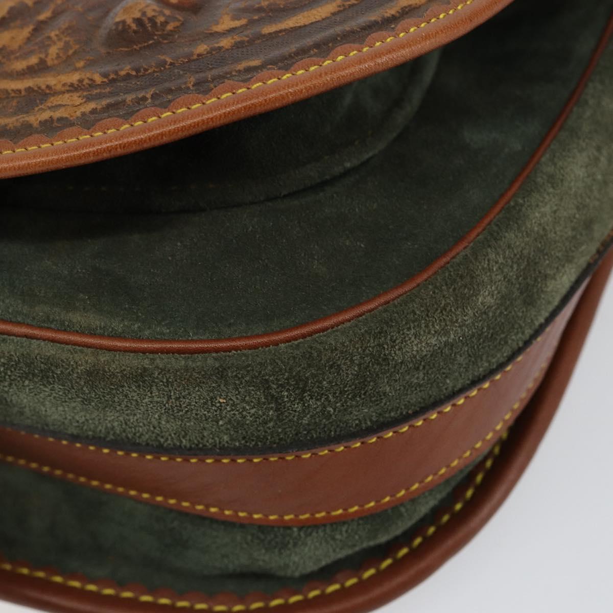 LOEWE Shoulder Bag Leather Brown Gold Auth am9169