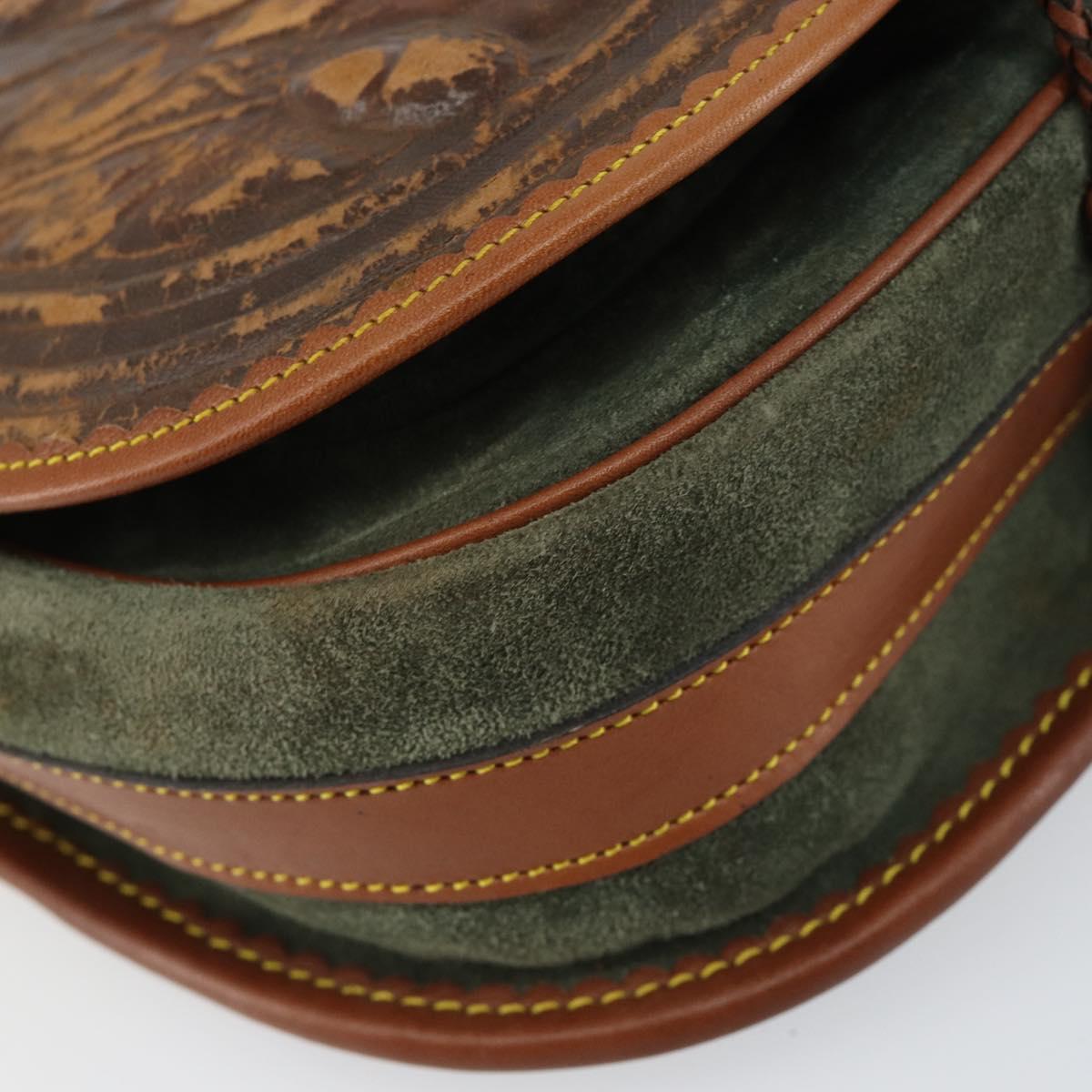 LOEWE Shoulder Bag Leather Brown Gold Auth am9169