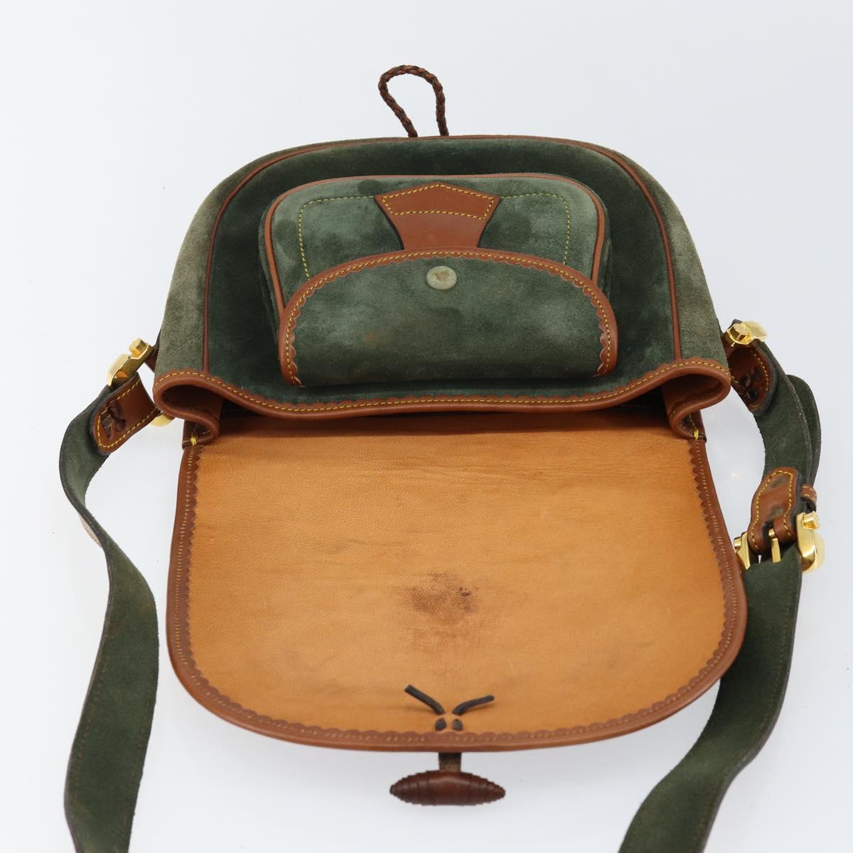 LOEWE Shoulder Bag Leather Brown Gold Auth am9169