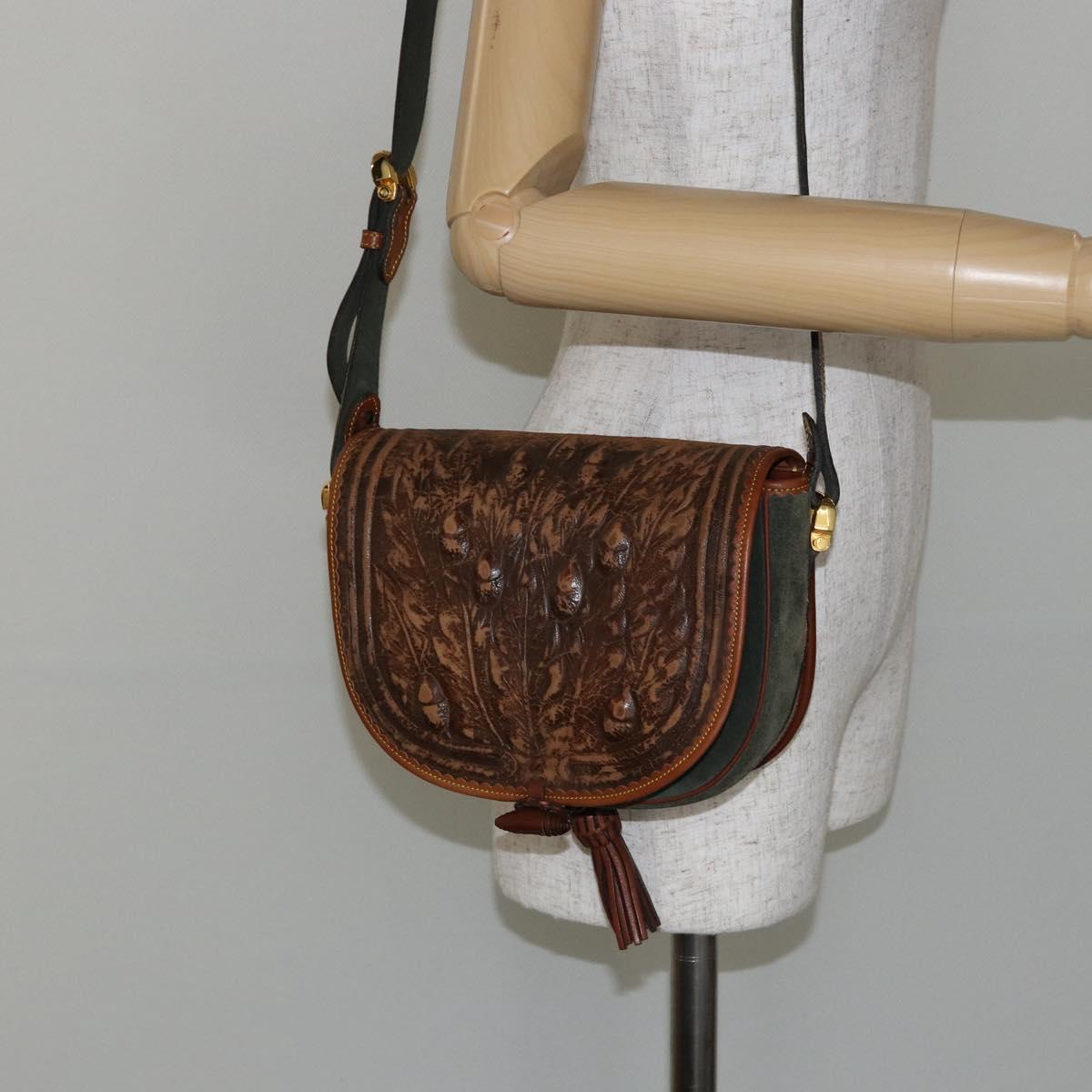 LOEWE Shoulder Bag Leather Brown Gold Auth am9169
