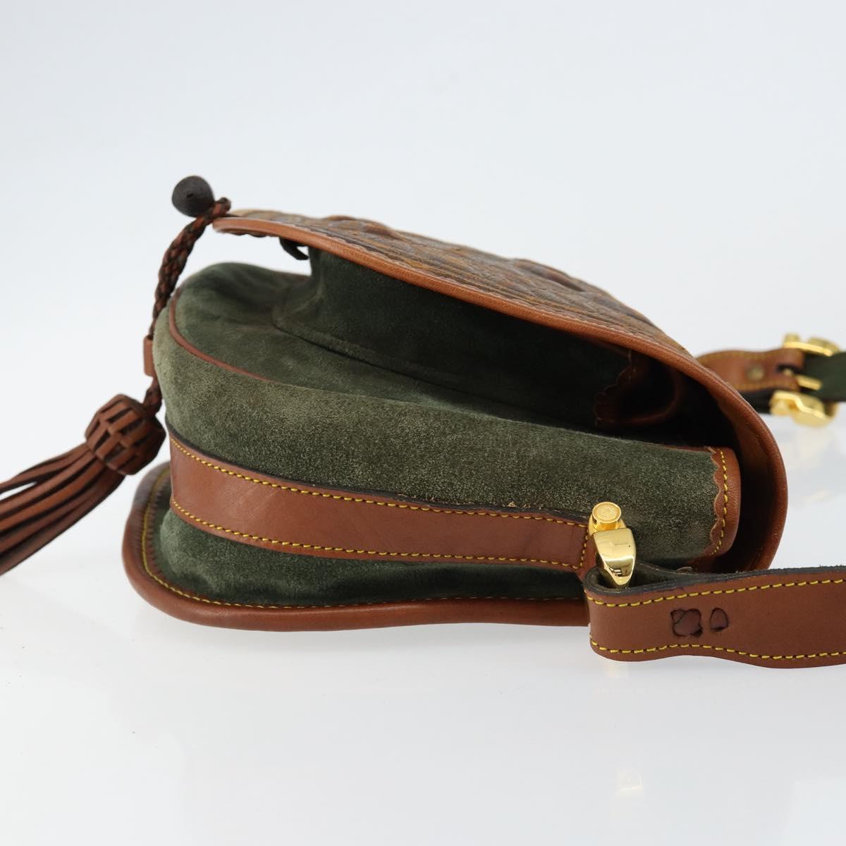 LOEWE Shoulder Bag Leather Brown Gold Auth am9169
